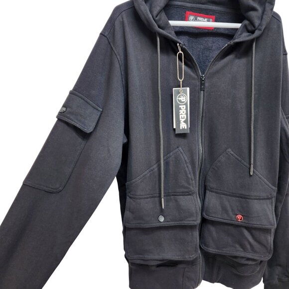 Preme Black With Multiple Utility Pockets Full-Zip Hoodie Size L - Picture 5 of 14
